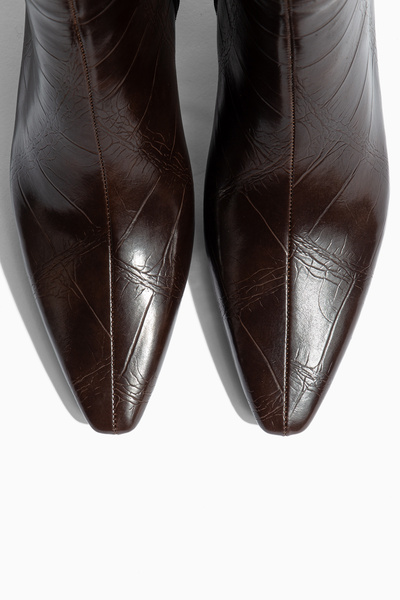 camaiore Bitter Brown Crocodile Leather Women's Special Design Heeled Boots