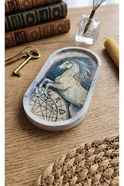 Cogo Seramik Beyaz At / Mitolojik & Astroloji Temalı Oval Dekoratif Tepsi – T...