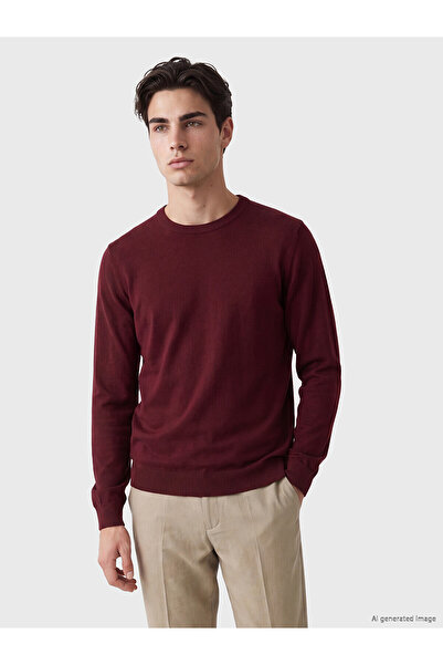 LC Waikiki Nevavm Farkıyla Lcwaikiki Classic Claret Red Knitwear Plain Oval C...