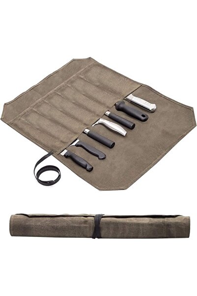QCWN Waxed Canvas Chef Knife Roll Bag Heavy Duty Storage Knife Cutlery Tool C...