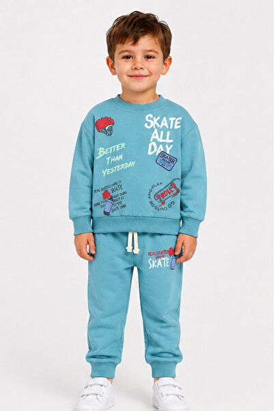 AHENGİM Boy's Skateboard Printed Sweatshirt and Sweatpants 2-Piece Set 1-4 Ye...