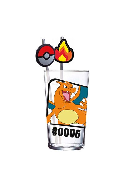 Stor Pokémon Γυάλινο Ποτήρι με Καλαμάκια Τσαριζάρντ 480 ml