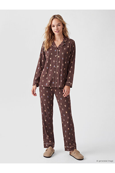 LC Waikiki Rmz Gi̇yi̇m Farkiyla Bear Embroidered Women's Pajama Set