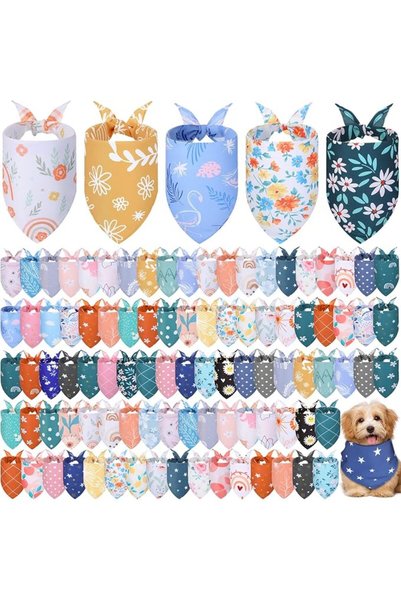 Amylove 100 Pcs Dog Bandana Bulk Summer Spring Puppy Dog Scarfs Bib Adjustabl...