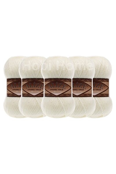 Alize Angora Gold Glitter Hand Knitting Yarn 5 Pack 500 Gr - Cream 01