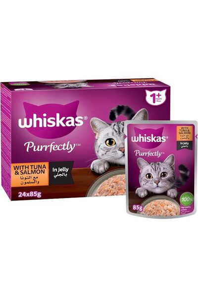 Whiskas طعام القطط بيرفكتلي، التونة والسلمون في الجيلي، 24 × 85 جرام طعام رطب...