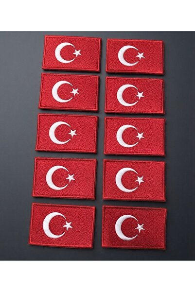 10’lu Kırmızı Türk Bayrağı Arma | Cırtlı Nakışlı Patch (8x5 cm)