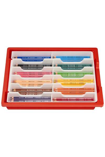Stabilo Creioane colorate Trio Thick, 12 culori, 96 bucati / set, 4.2 mm, cutie plastic