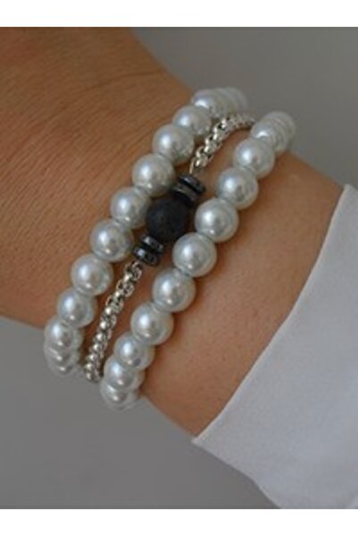Stoneage Hematite Lava Stone Vein Bracelet Set - Multi-Colored