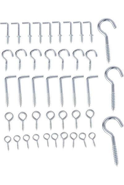 Lawazim Screws Eye & Screws Hook Kit-67 Piece-Durable L Shaped Closed Loop Ho...