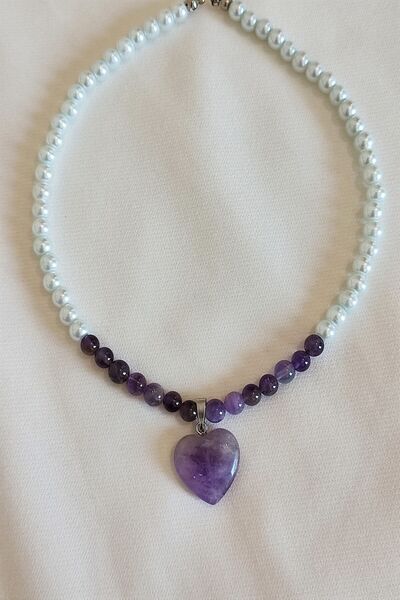 c-bhadu naturel 6 mm Amethyst, Glass Pearl Natural Stone Choker Necklace