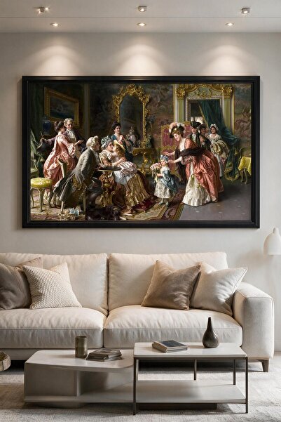 ARTAN GALLERY Rokoko Saray Aile Buluşması İtalyan Kadife Tablo 40 mm Kalın Çe...