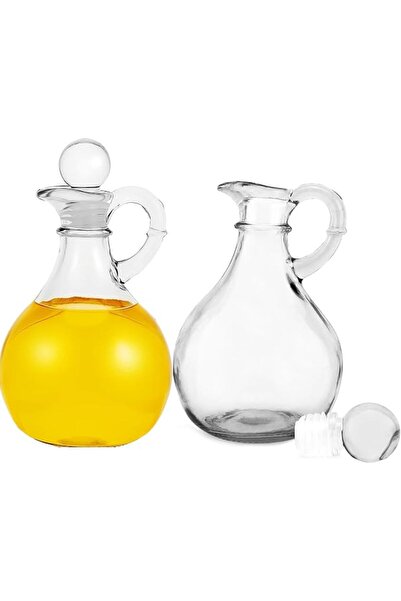 EXCEFORE Glass Oil and Vinegar Cruets, Set of 2 Round Glass Oil Dispenser Bot...