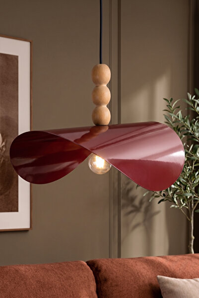 Marrien Colin 3lü Ahşap Boncuk Detaylı Bordo Metal Sarkıt (50 cm) Yemek Masas...