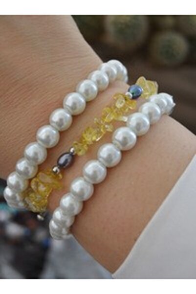 Stoneage Citrine Black Pearl and Crystal Bracelet Set - Multi-Colored
