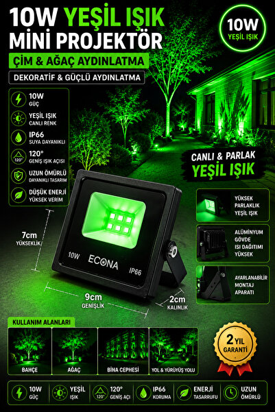 ECONA 10W Yeşil LED Mini Projektör 220V Çim Ağaç Bahçe Aydınlatma Dekoratif D...