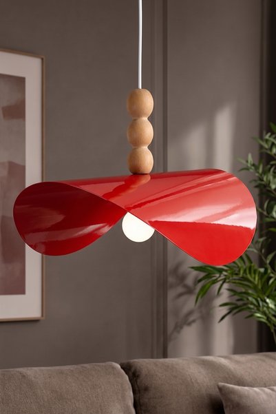 Marrien Colin 3lü Ahşap Boncuk Detaylı Turuncu Metal Sarkıt (50 cm) Yemek Mas...