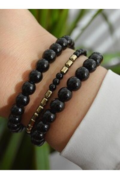 Stoneage Hematite and Onyx Stone Bracelet Set - Multi-Colored