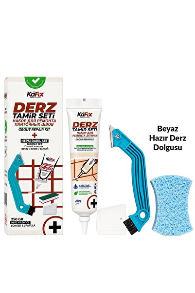 Beyaz 250 gr Derz Tamir Seti – Hazır Derz Dolgusu, Derz Sökme Aleti, Testere, Spatula ve Sünger