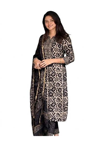 MYSMAR Black Viscose Printed Kurta Set - ALV2204 | Black-Size:L-40-Inches