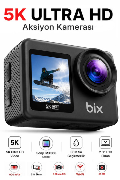 EXENAR 5K Aksiyon Kamerası Wi-Fi 50MP Çift Ekran Su Geçirmez Kılıflı Vlog Kam...