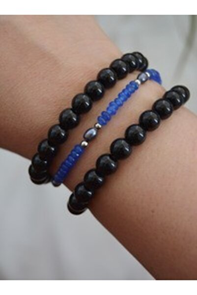 Stoneage Jade Pearl and Onyx Stone Bracelet Set - Multicolor
