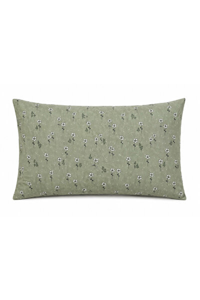 ZEGPAR Kahve Yeşil Çiçek Desenli Pamuklu Yastık Kılıfı 1 Adet 50 x 70 cm