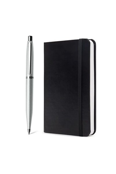 Sheaffer طقم هدايا VFM 9400 قلم حبر جاف فضي مع دفتر ملاحظات صغير وحواف من الكروم