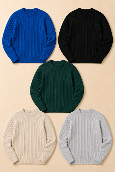 OTAKU 5-Piece Advantageous Men's Crew Neck Ribbed Knitwear Sweater Set