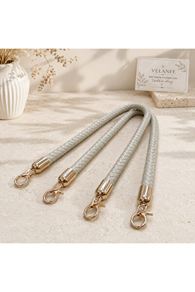 velanee Açık Gri Örgü Boru Çanta Sapı Metal Klipsli 25 cm – 1 Çift ( 2 Adet )