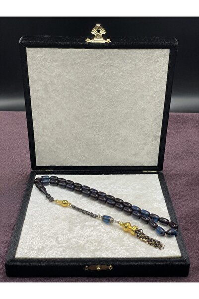 Onurlu Tesbihane Gold Renkli Alpaka Aksamlı İspirto Yansımalı Ateş Kehribar Tesbih (7x11 mm)