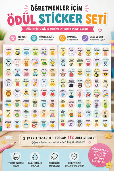 ERT PRİNT STUDİO Öğretmen Ödül Stickerı 112 Adet | Öğrenci Motivasyon Sticker...