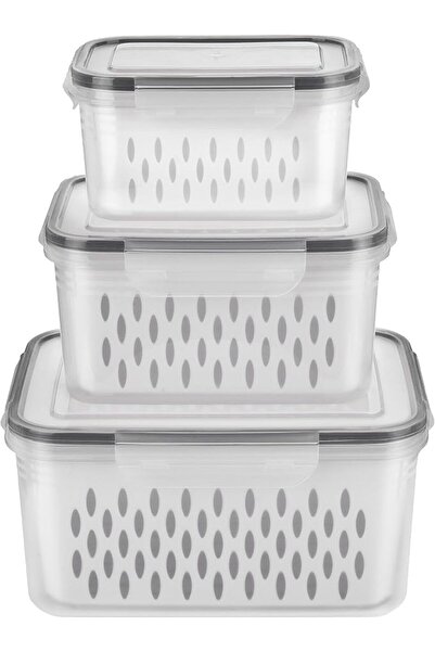 ELECDON 3 Set Fridge Fruit Storage Containers with Colander and Airtight Lids...