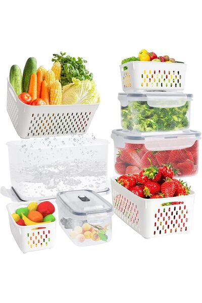 KASTWAVE 4 Pack Fruit and Vegetable Storage Containers for Fridge with Remova...