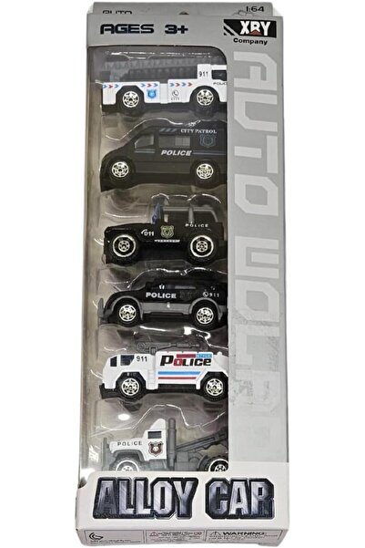 Smrynan Leather 6 Piece Metal Police Car Set 1:64 Scale for Kids 3+ Years
