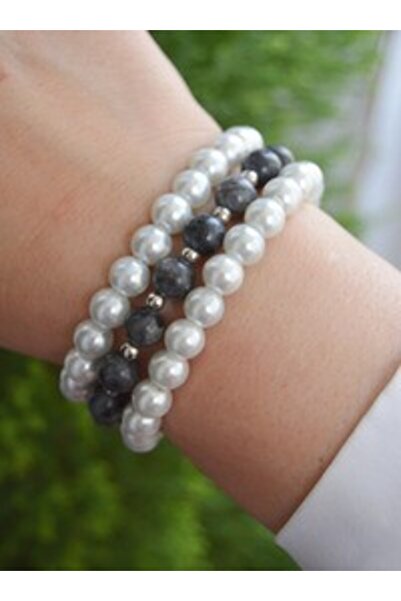 Stoneage Labradorite and Onyx Bracelet Set - Multicolor -
