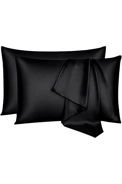GENERAL Silk Satin Pillowcase for Hair and Skin Queen, 2 Pack Black Satin Pil...