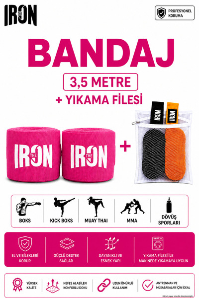 Theiron Boks, Kick Boks, Muay Thai, MMA ve Dövüş Sporları Bandajı + Yıkama Fi...