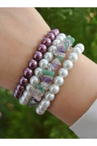 Stoneage Crystal Quartz Amethyst Aventurine Pink Quartz and Glass Pearl Brace...