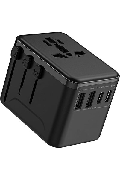NECOMIC محول سفر عالمي من نيكومي مع منفذين USB ومنفذين من النوع C للولايات ال...