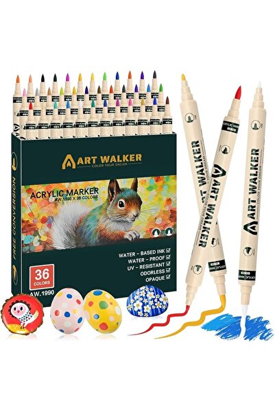KASTWAVE Acrylic Paint Pens Markers - 36 Colors Dual Tip Brush & Fine with 2 ...