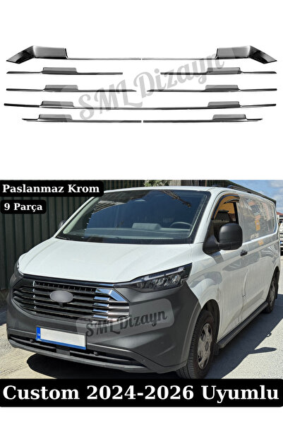 SML Dizayn Ford Transit Custom Uyumlu Ön Panjur Kromu Seti - 9 Parça 304 Kali...