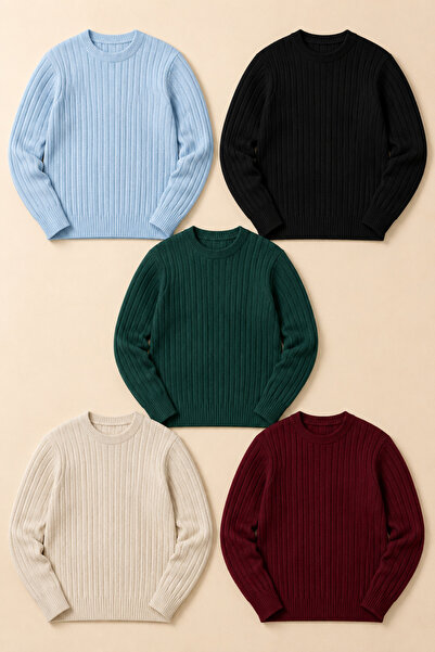 OTAKU 5-Piece Advantageous Men's Crew Neck Ribbed Knitwear Sweater Set