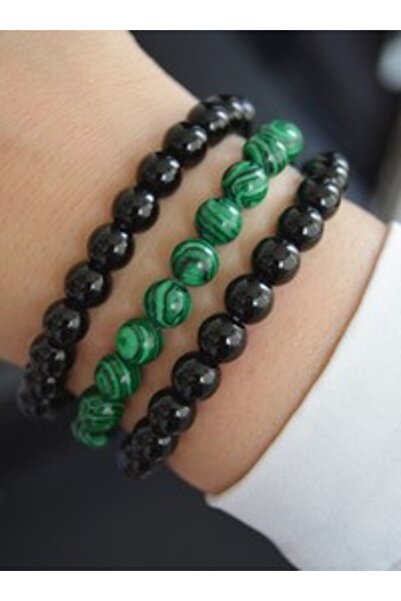 Stoneage Malahi̇t and Onyx Stone Bracelet Set - Multicolor