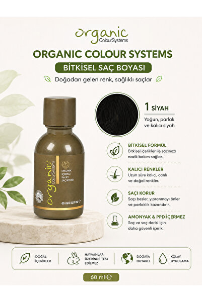 Organic Colour Systems E ve C Vitaminli Destekli 1 SİYAH Bitkisel Kalıcı Saç ...