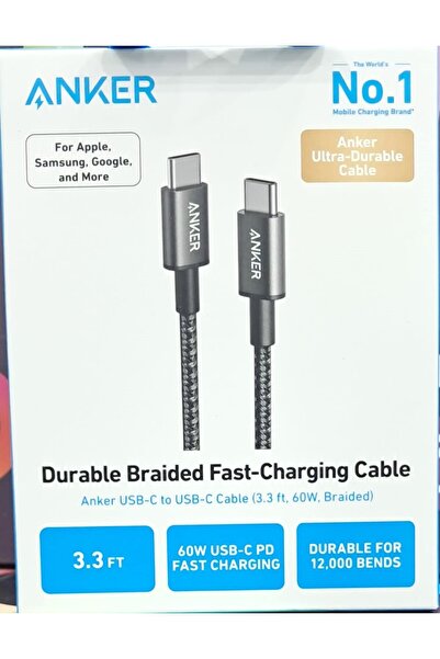 Generic كابل USB-C إلى USB-C (3.3 قدم، 60 واط، مضفر)