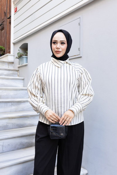 honeyed قميص نسائي من قماش الليوسيل بأكمام منفوخة مطوية وأزرار على الكتف من أ...