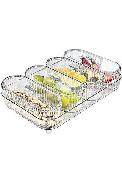ALMEKAQUZ 4-Compartment Serving Tray with Lids, Divided Food Storage Containe...