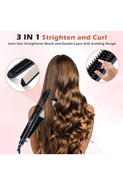 AZONEE Brush Hair Straighteners for Women, Hair Straighteners and Curler 3 in 1 Hair Straightener, 30s Fast