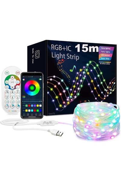 UanTii سلسلة أضواء LED RGBIC USB 5 فولت مع تحكم بالبلوتوث وموسيقى بألوان الأح...